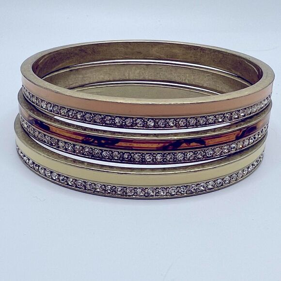 *3/$20* Set of 3 Lia Sophia gold tone enamel and rhinestone bangle bracelets - Picture 2 of 3